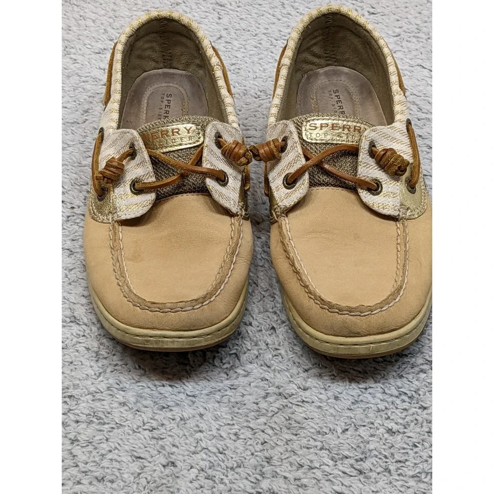 Sperry Topsiders Coastal Boat Fishing Tan Leather/Tweed Gold‎ Women's 9M Shoes